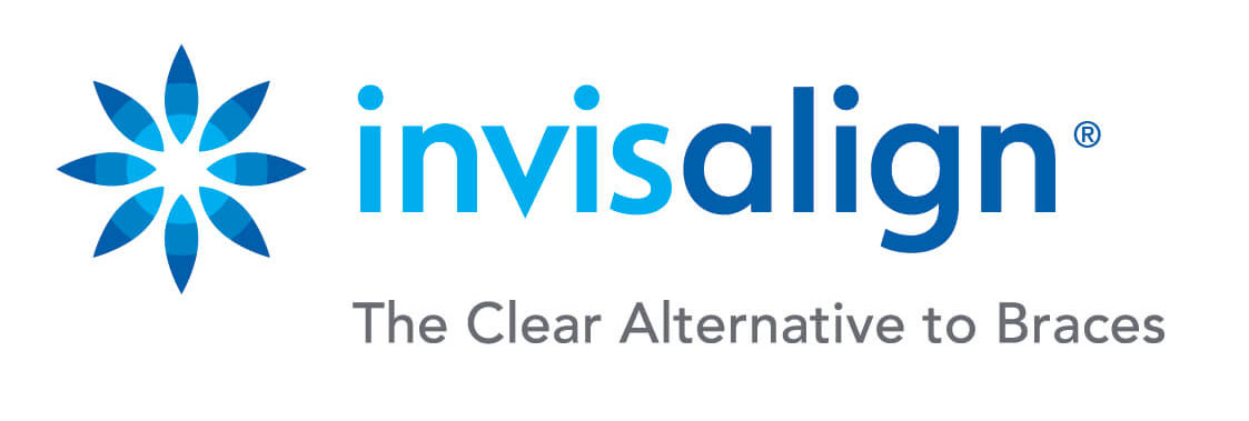 Blue Invisalign logo and catchphrase on white background