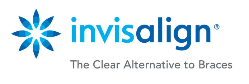 Blue Invisalign logo and catchphrase on white background